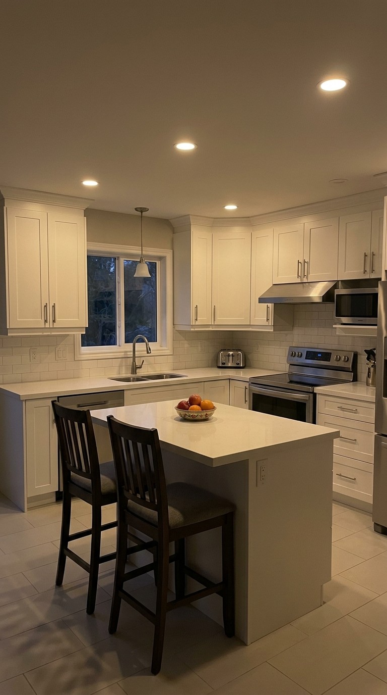 Kitchen — evening shot turned warm and bright — before