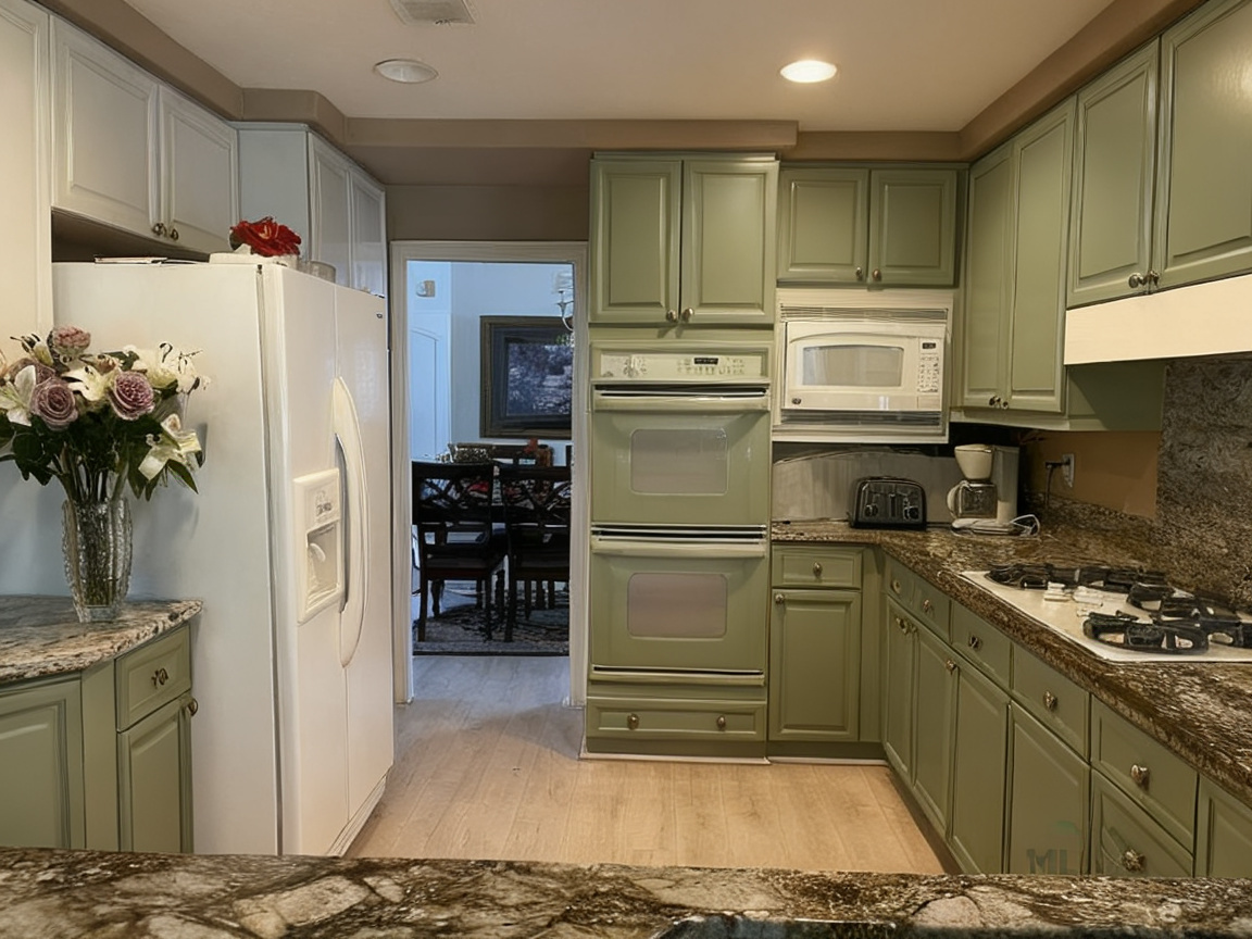 Cabinets — sage green — after